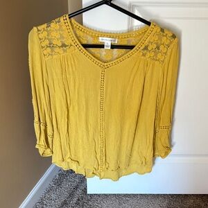 JohnPaulRichard Mustard Lace Accent Blouse